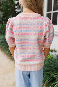 Girls: Give It A Try Peach Multi Striped Sweater