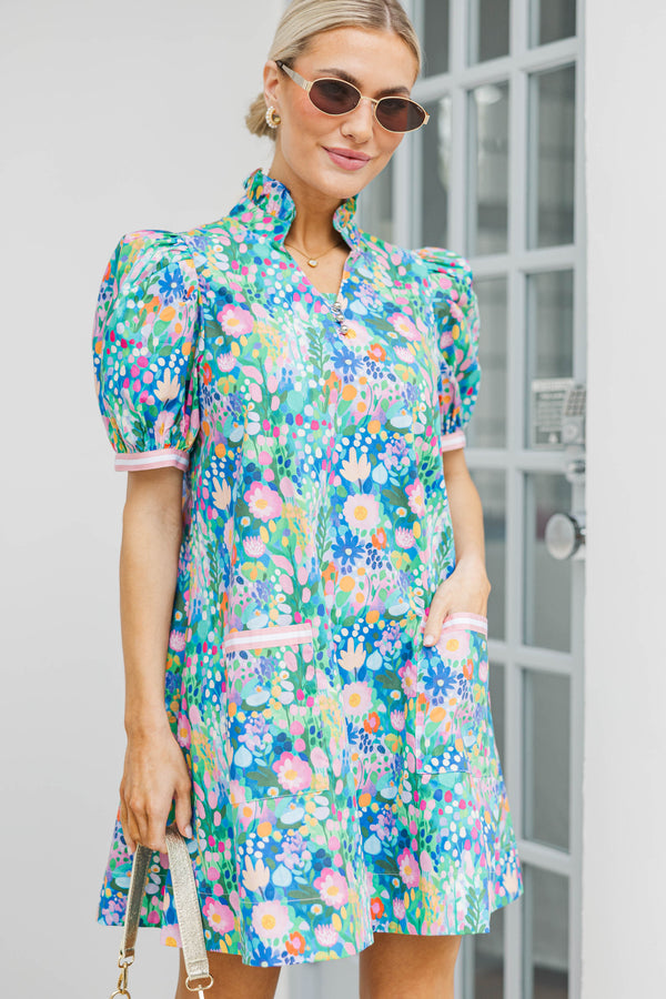 The Wildflower Green Floral Puff Sleeve Dress