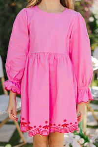 Girls: Waving Hello Pink Embroidered Babydoll Dress
