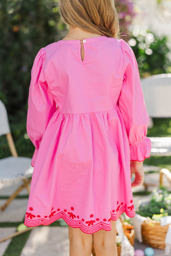 Girls: Waving Hello Pink Embroidered Babydoll Dress