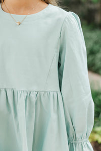Girls: Waving Hello Light Blue Embroidered Babydoll Dress