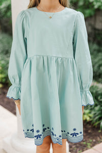 Girls: Waving Hello Light Blue Embroidered Babydoll Dress