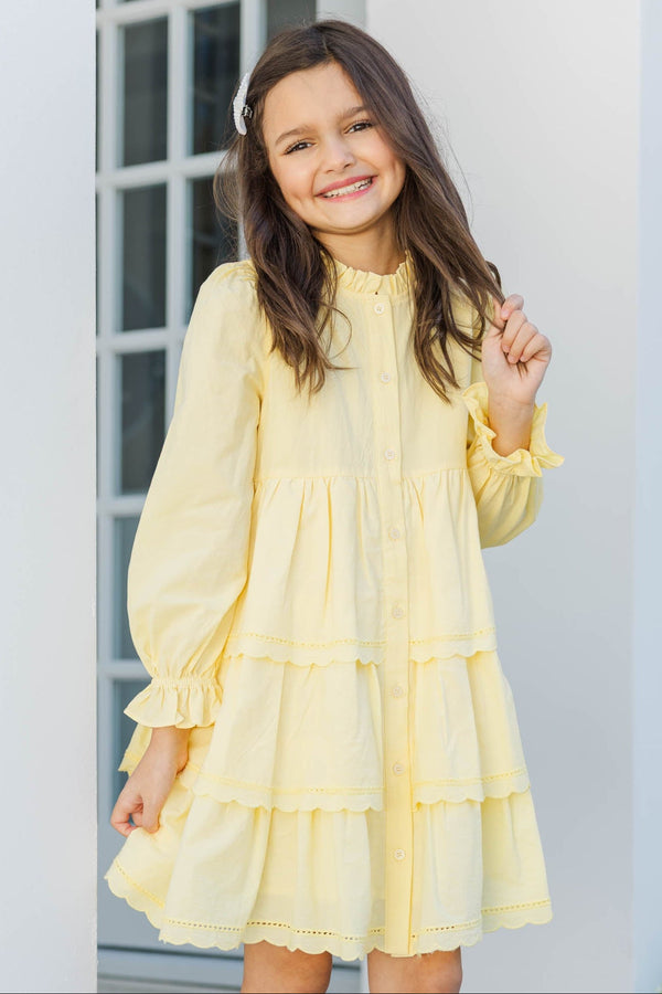 Girls: Magnolia Lane Yellow Tiered Dress