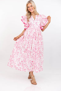 Stay Consistent Pink Floral Midi Dress