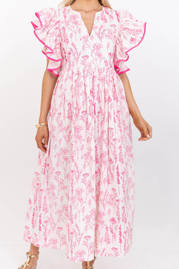 Stay Consistent Pink Floral Midi Dress