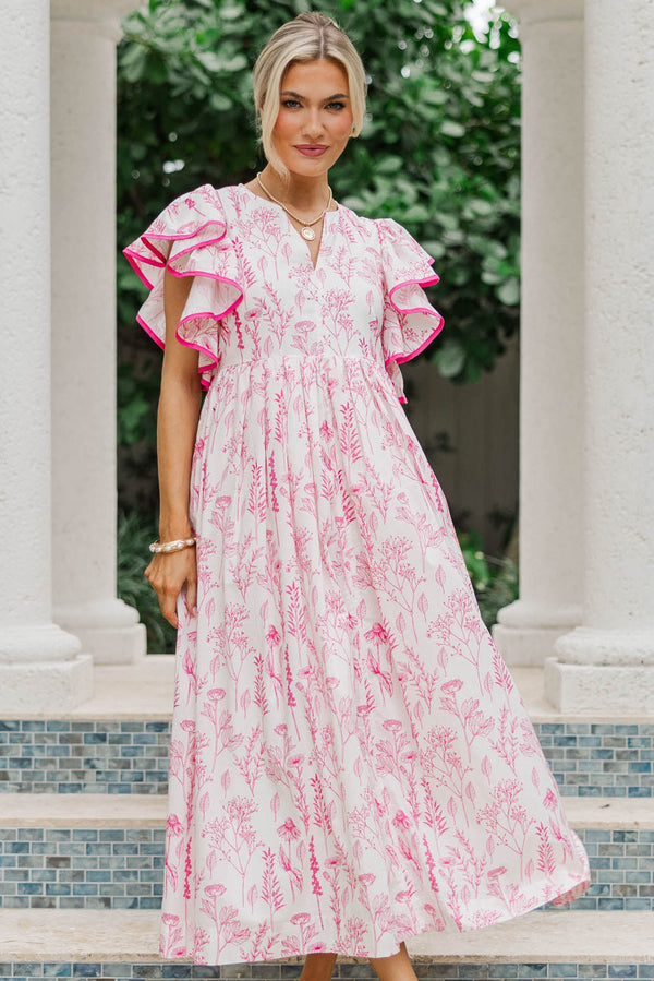 Stay Consistent Pink Floral Midi Dress