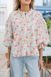 Take Your Turn Pink Multicolored Floral Eyelet Blouse