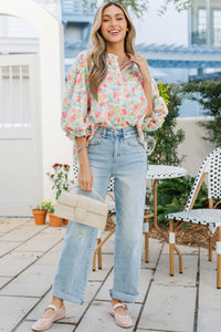 Take Your Turn Pink Multicolored Floral Eyelet Blouse