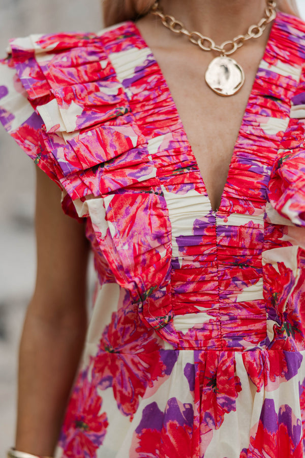 The Creative Pink Floral Midi Dress