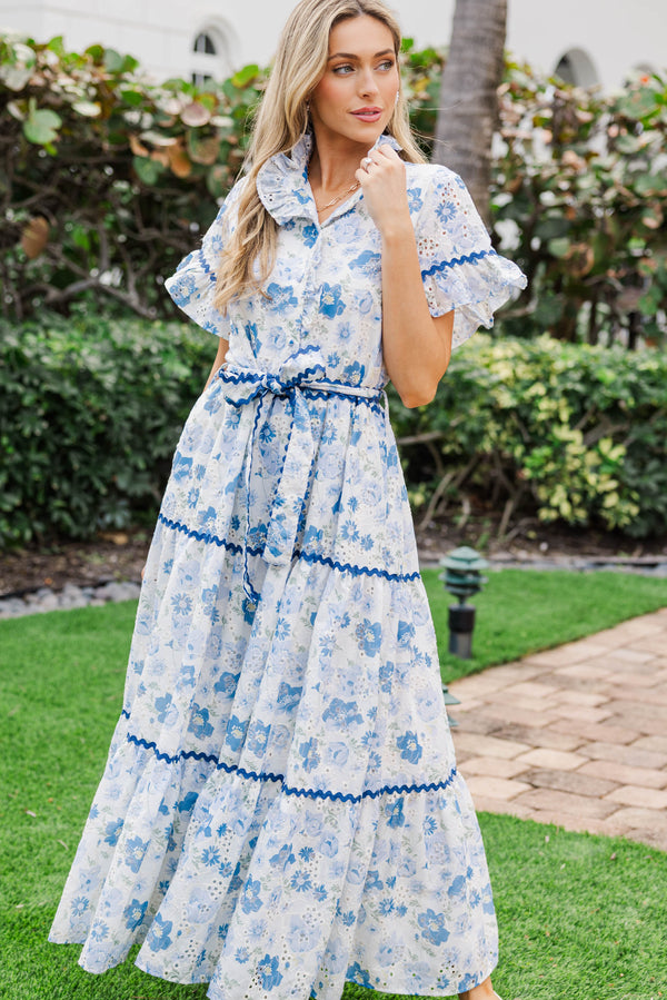 The Victorious Blue Eyelet Maxi Dress