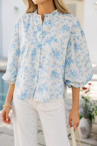 Take Your Turn Blue Floral Eyelet Blouse