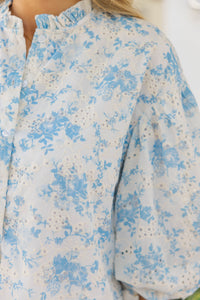 Take Your Turn Blue Floral Eyelet Blouse