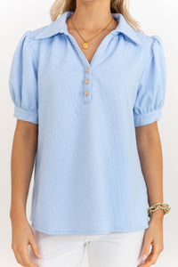 Worth Your While Light Blue Textured Blouse
