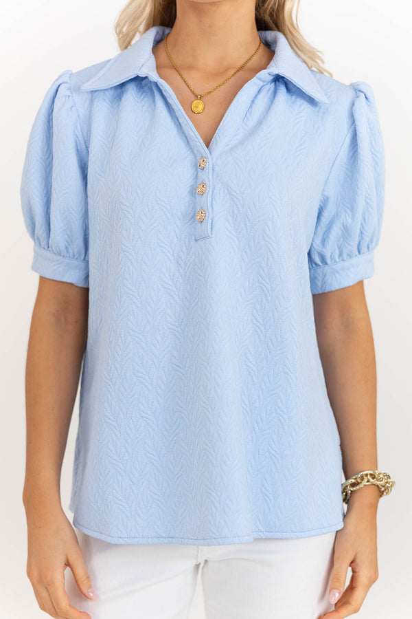 Worth Your While Light Blue Textured Blouse
