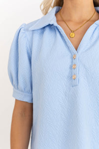 Worth Your While Light Blue Textured Blouse