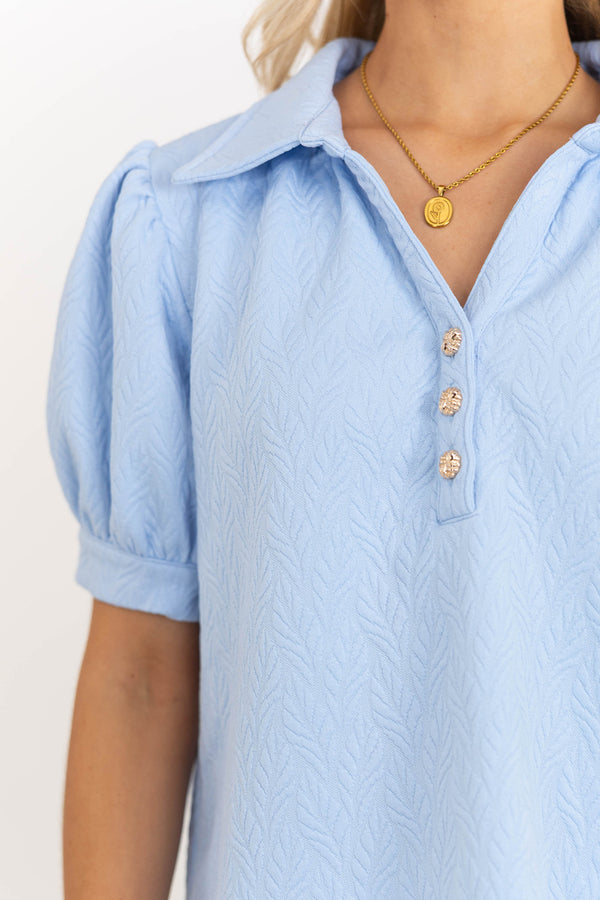 Worth Your While Light Blue Textured Blouse