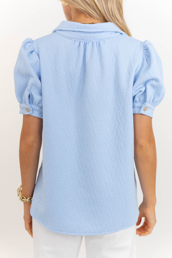 Worth Your While Light Blue Textured Blouse