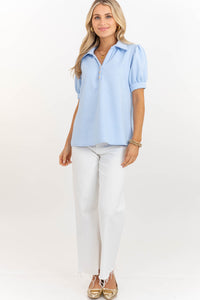 Worth Your While Light Blue Textured Blouse