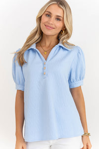 Worth Your While Light Blue Textured Blouse