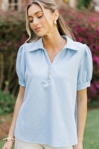 Worth Your While Light Blue Textured Blouse