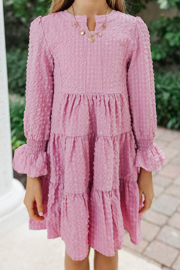Girls: In Your Happy Place Pink Textured Dress