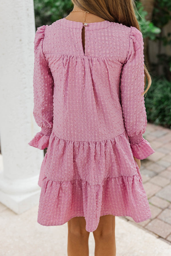 Girls: In Your Happy Place Pink Textured Dress
