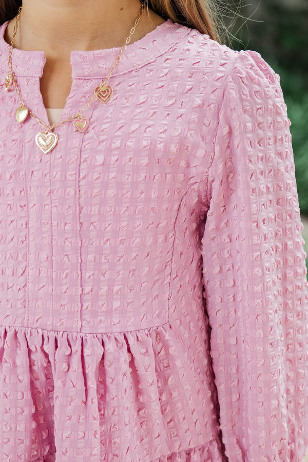 Girls: In Your Happy Place Pink Textured Dress