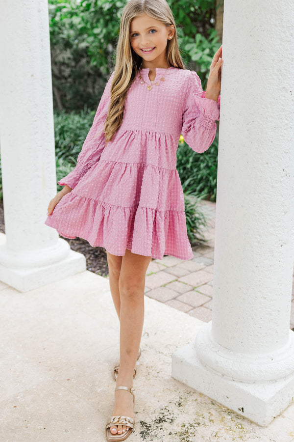 Girls: In Your Happy Place Pink Textured Dress