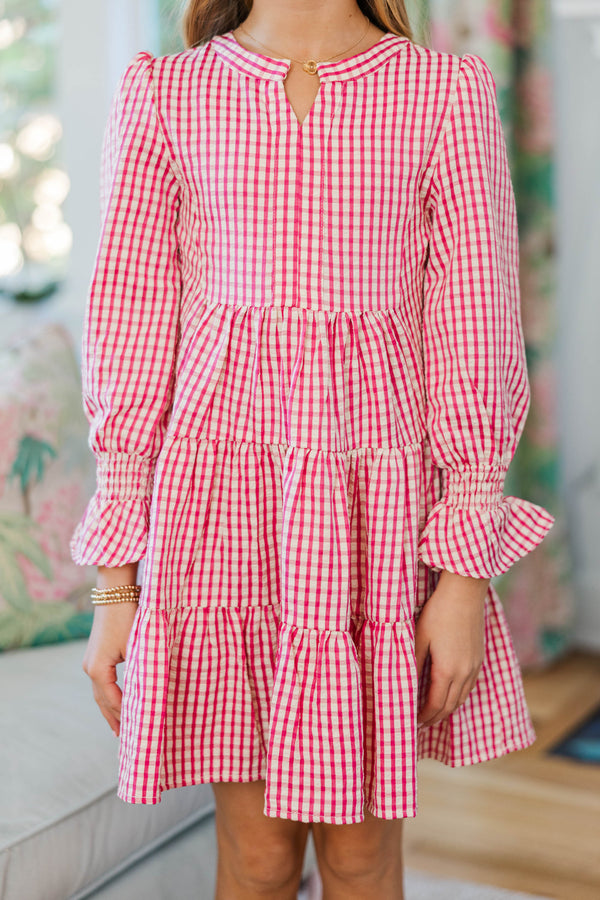 Girls: In Your Happy Place Pink Gingham Dress