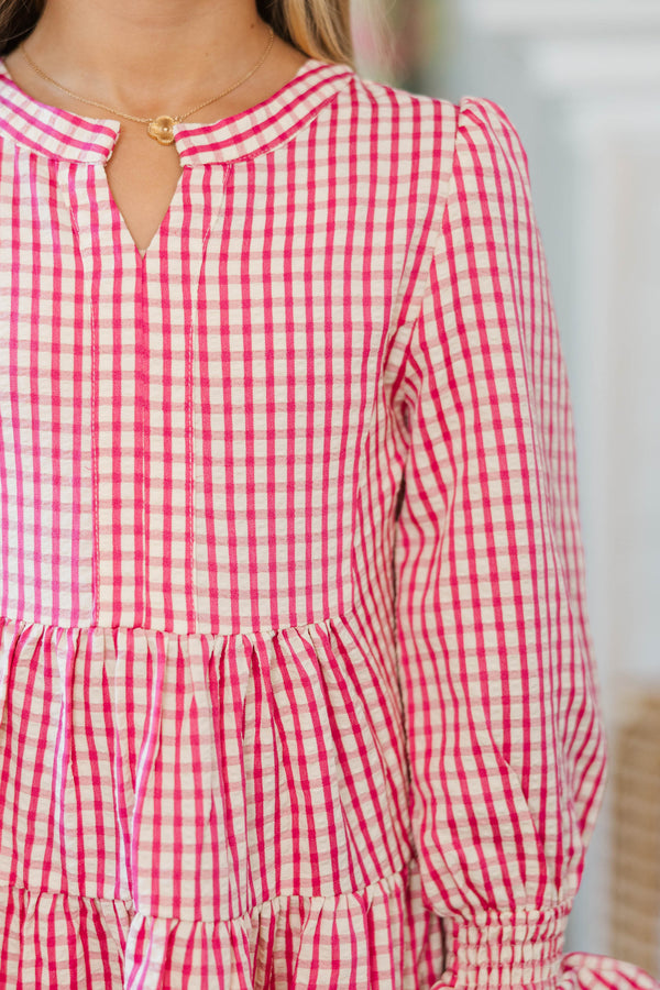 Girls: In Your Happy Place Pink Gingham Dress