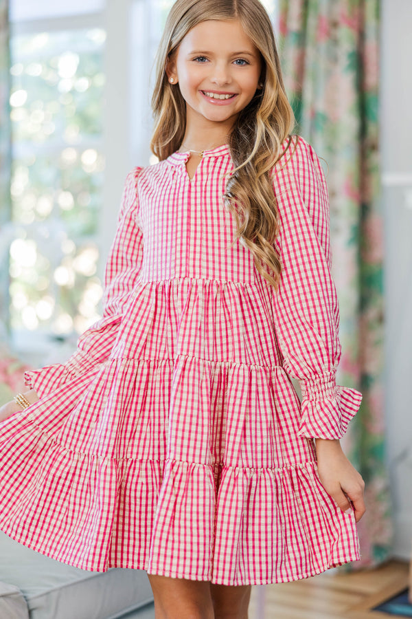 Girls: In Your Happy Place Pink Gingham Dress