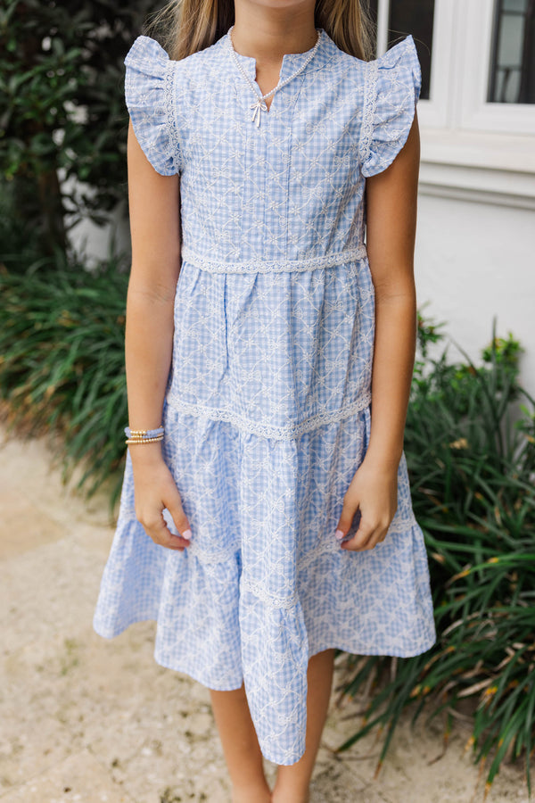 Girls: Make It Your Own Light Blue Gingham Midi Dress