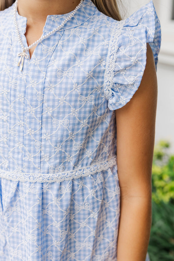 Girls: Make It Your Own Light Blue Gingham Midi Dress