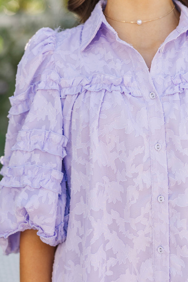 Girls: Just Keep It Up Lavender Textured Ruffled Dress