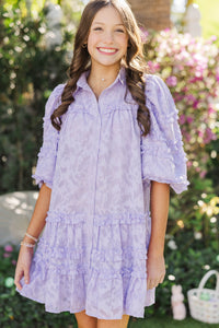Girls: Just Keep It Up Lavender Textured Ruffled Dress