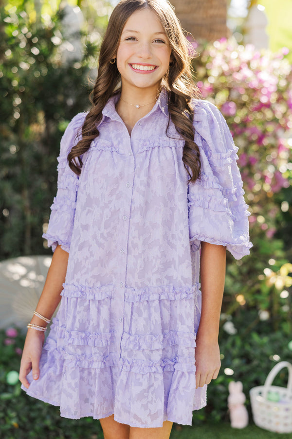 Girls: Just Keep It Up Lavender Textured Ruffled Dress