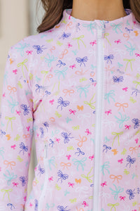 Girls: Sharing Stories Pink Bow Print Cropped Jacket