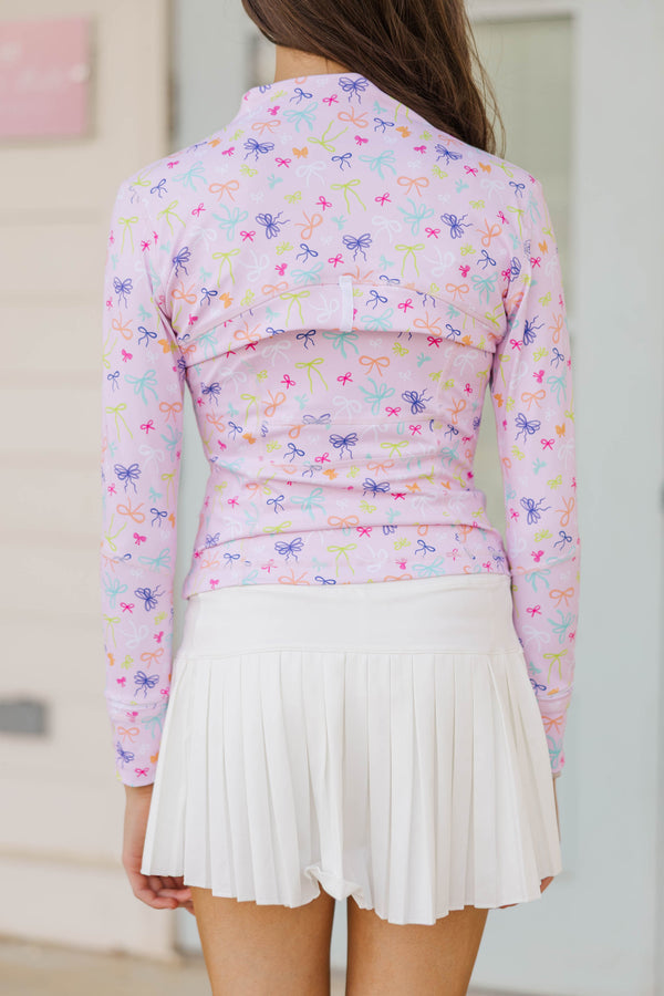 Girls: Sharing Stories Pink Bow Print Cropped Jacket
