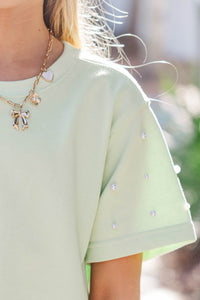 Girls: Sweet Moves Mint Pearl Embellished Sweatshirt