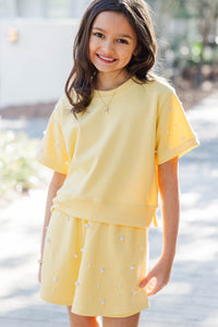 Girls: Styled to Shine Yellow Pearl Embellished Skort