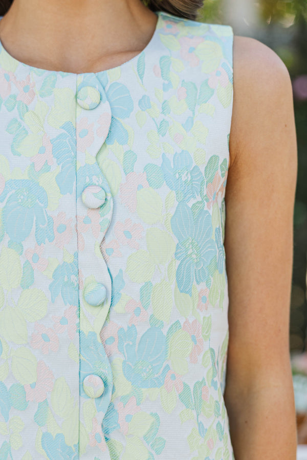 Girls: Signature Style Light Blue Brocade Shift Dress