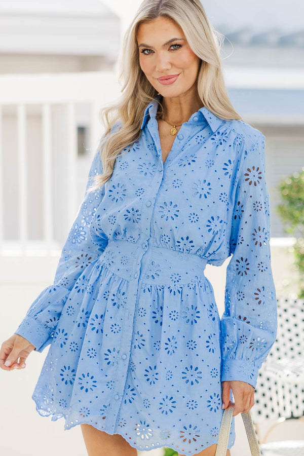 Always Radiant Blue Eyelet Dress
