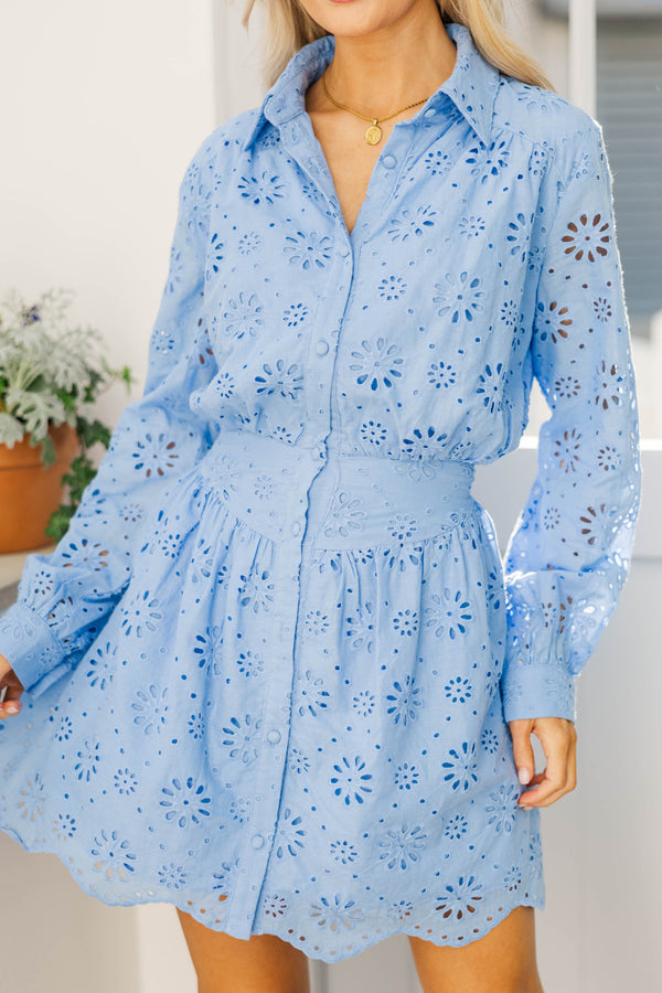 Always Radiant Blue Eyelet Dress