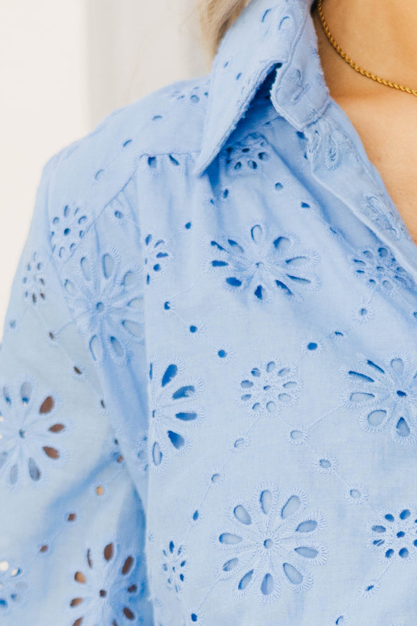 Always Radiant Blue Eyelet Dress