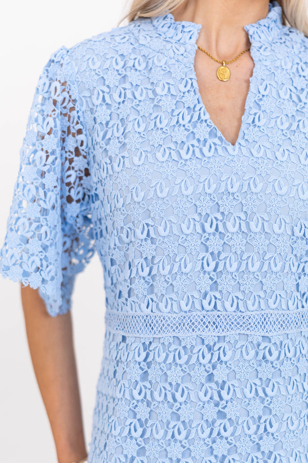 Timeless Appeal Light Blue Crochet Dress