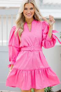 All Time Chic Pink Bubble Sleeve Dress