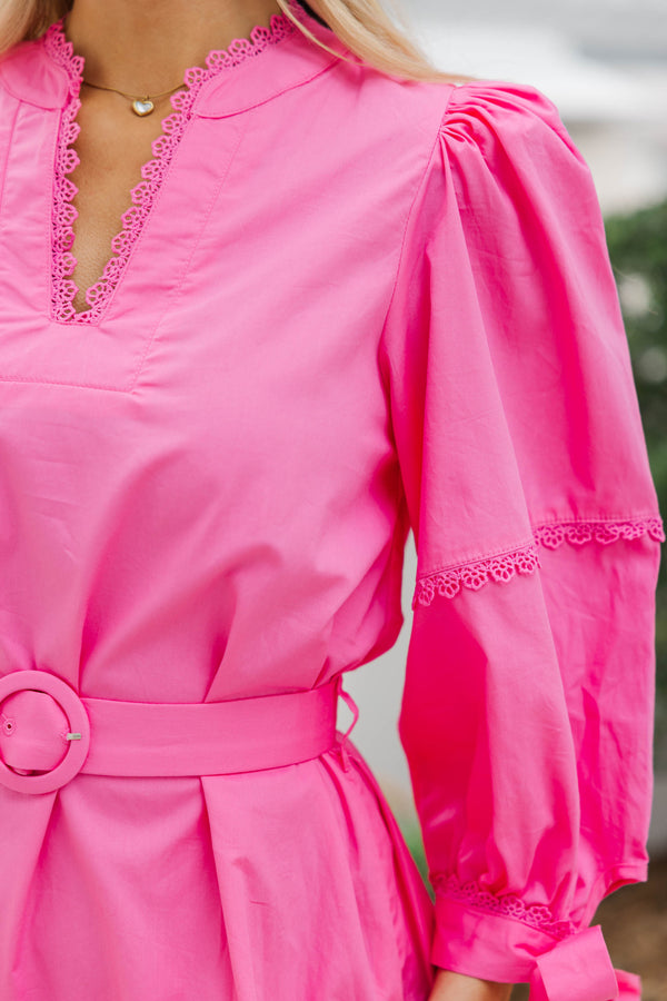 All Time Chic Pink Bubble Sleeve Dress