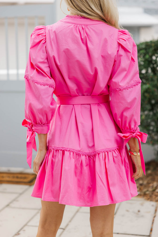 All Time Chic Pink Bubble Sleeve Dress