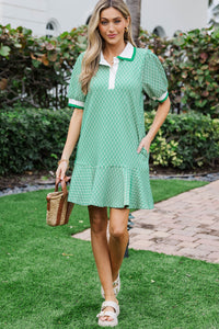 Perfect Finish Green Textured Shift Dress