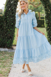 Love Found Light Blue Embroidered Tiered Midi Dress